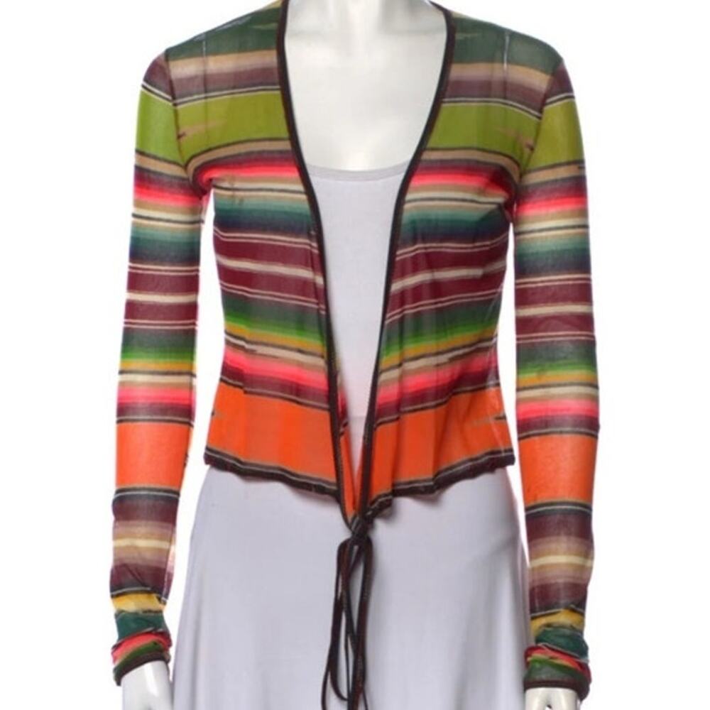 Jean Paul Gaultier Soleil Sheer Mesh Colorful Stripe Crop Top Blouse Cardigan Sm